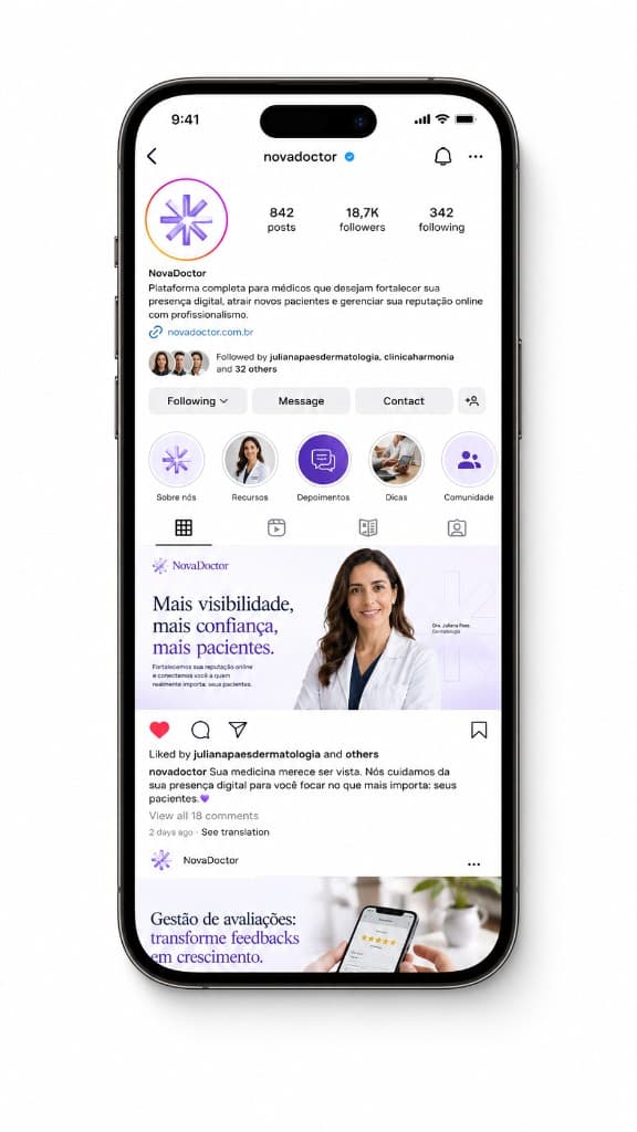 Perfil e feed Instagram Medyno com posts institucionais